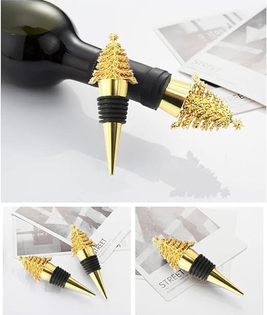 Christmas Tree Design Wine Stopper - Gold 