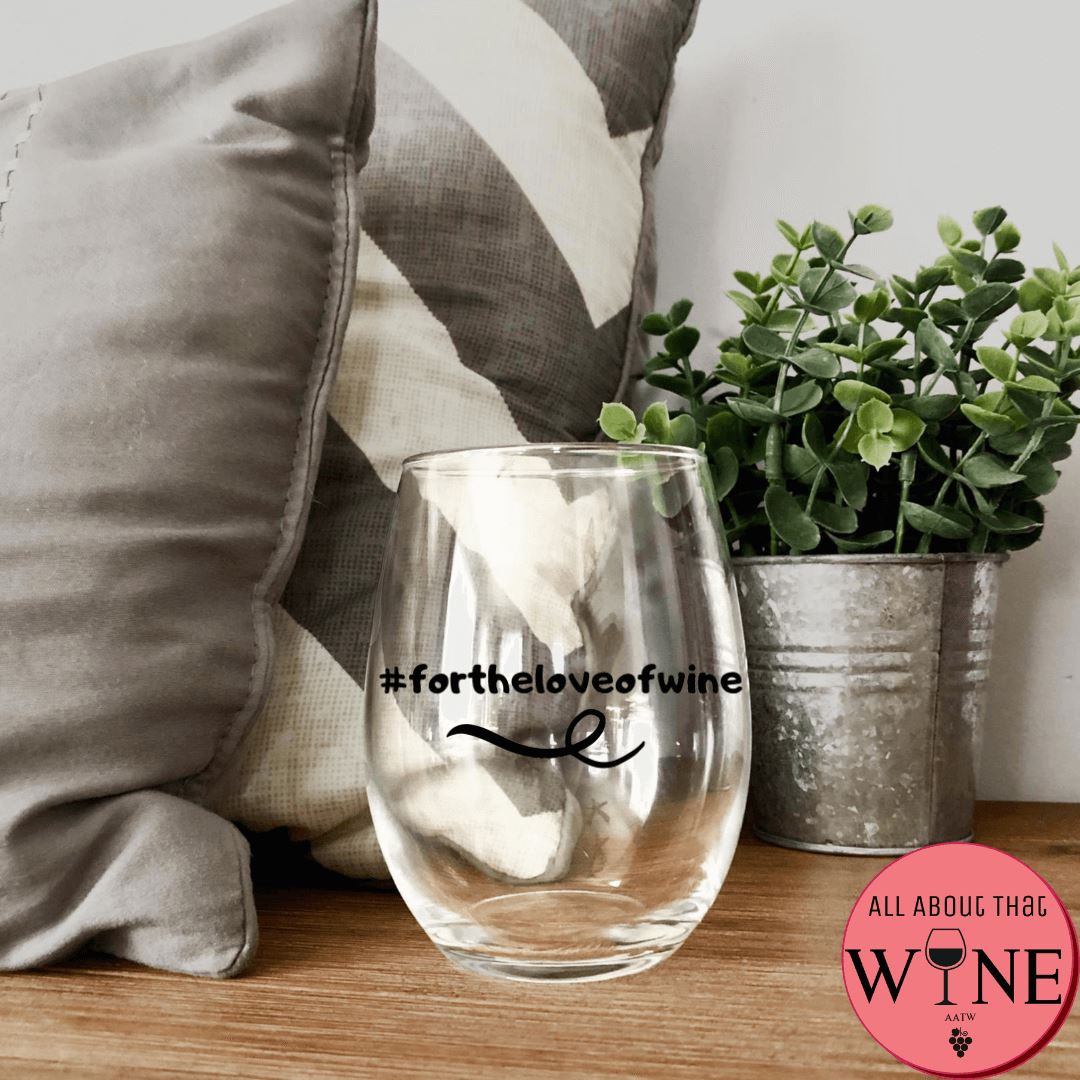 #fortheloveofwine Stemless Glass - Black Candy pink