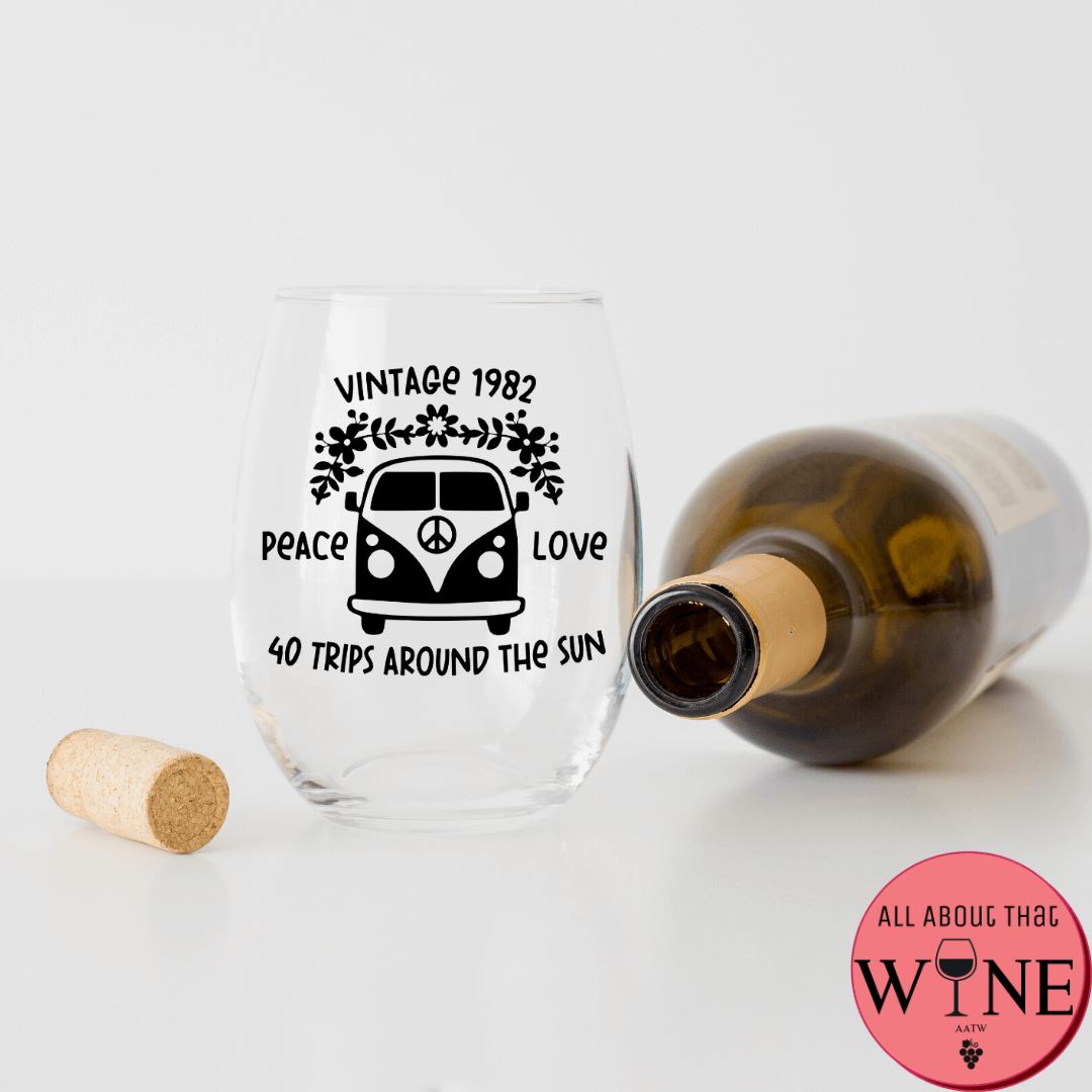 Hippy Vintage Peace Love Stemless Glass