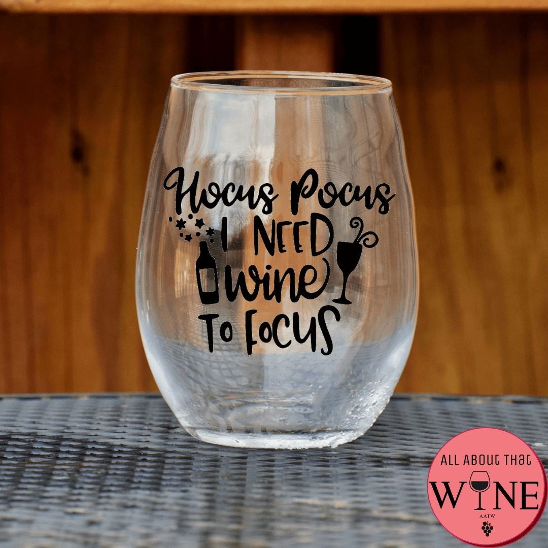 Hocus Pocus I Need Wine To Focus Stemless Glass Matt Black