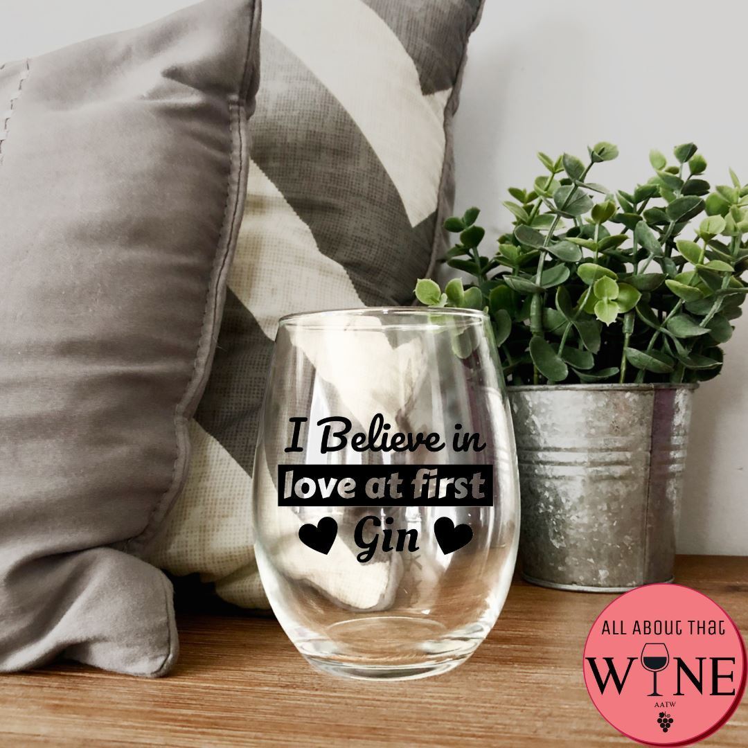 I Believe In Love At First Gin Stemless Glass Iridescent Rainbow