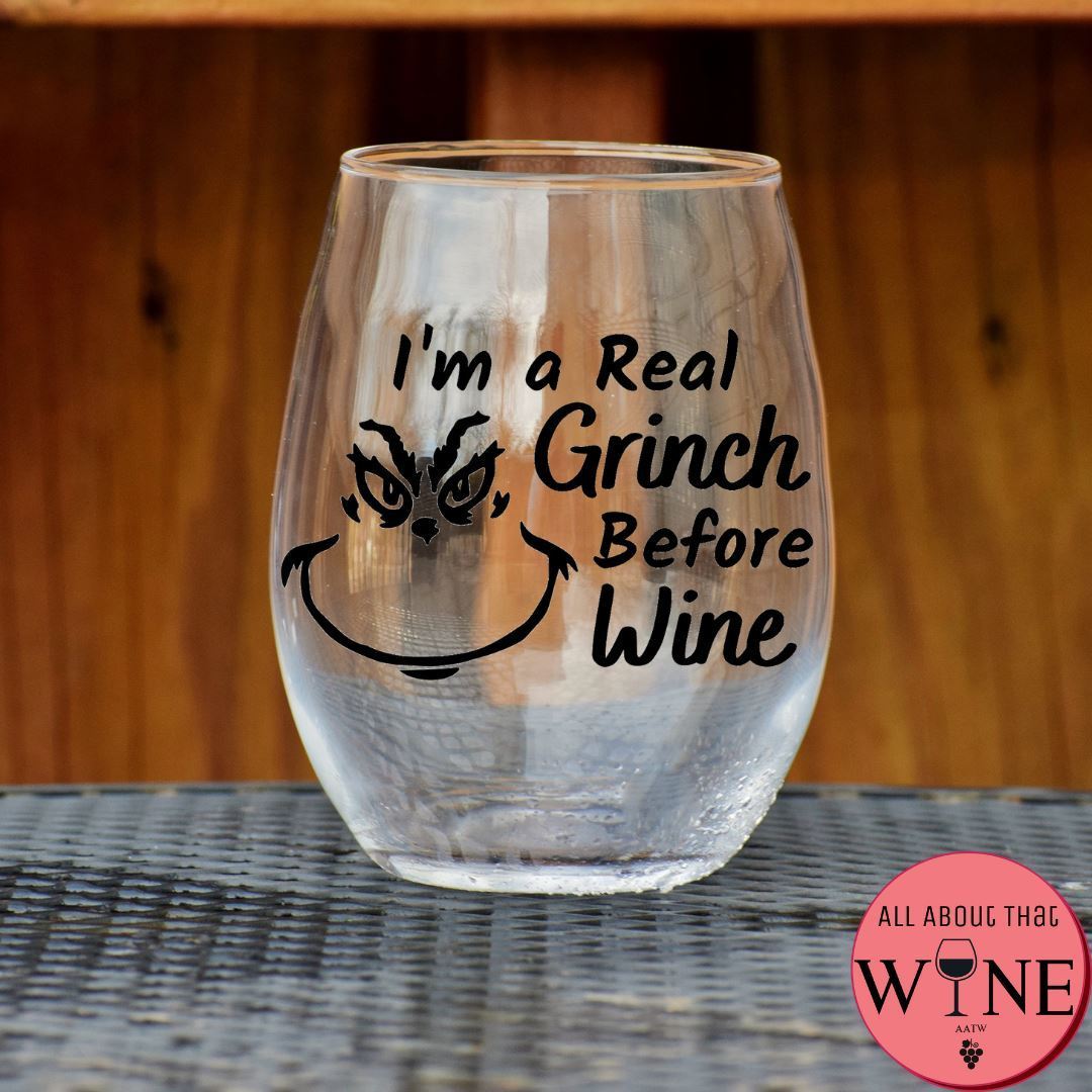 I'm A Real Grinch Before Wine Stemless Glass Matt Black