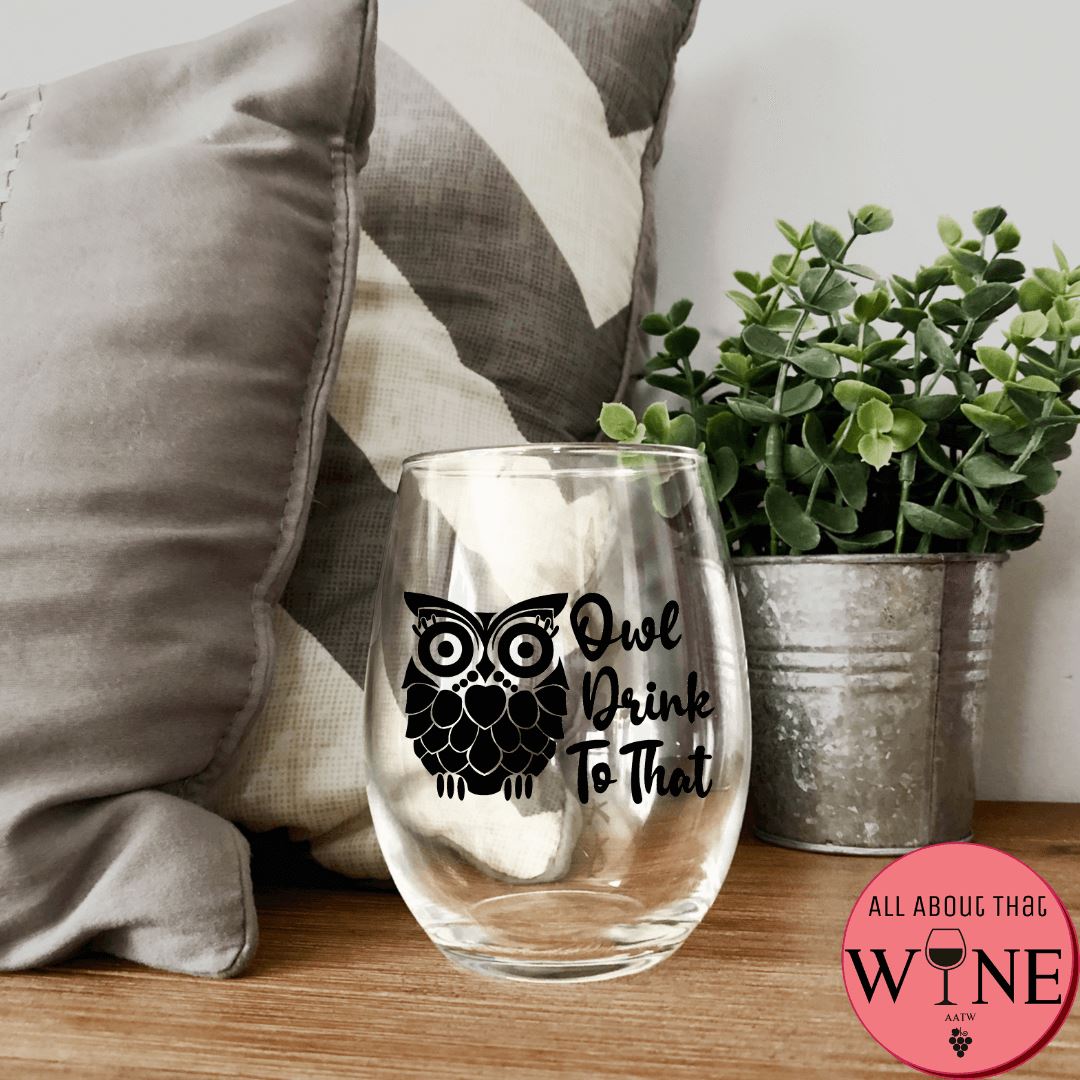 Owl Drink To That Stemless Glass