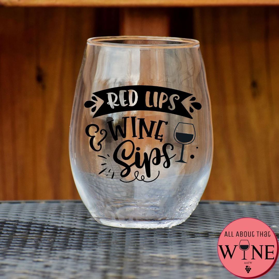 Red Lips And Wine Sips Stemless Glass Matt black