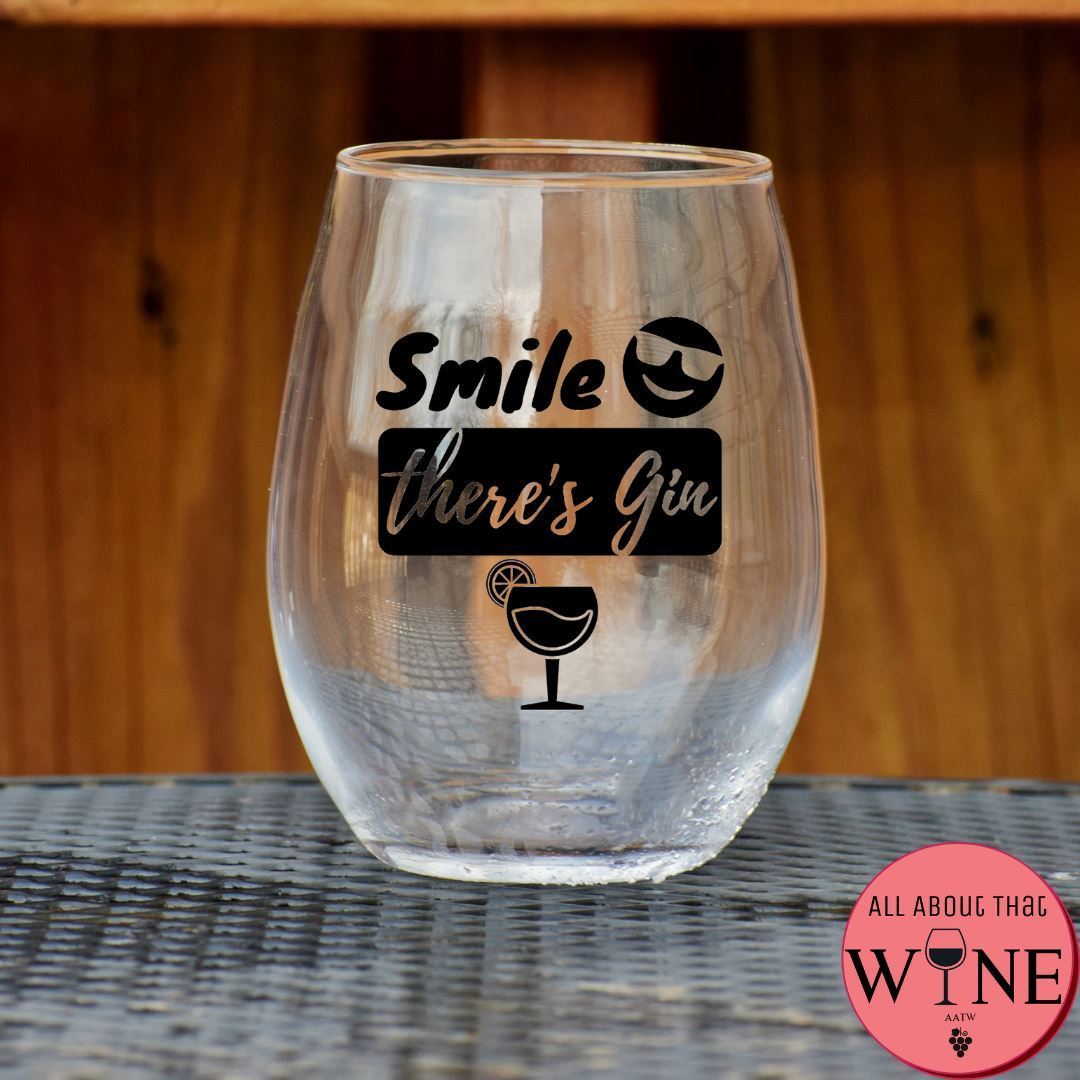 Smile There's Gin Stemless Glass Matt Black