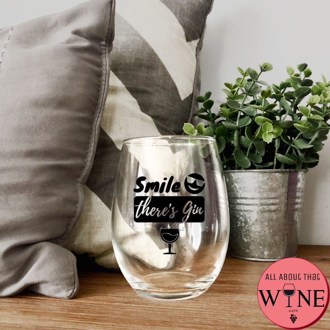 Smile There's Gin Stemless Glass Iridescent Rainbow