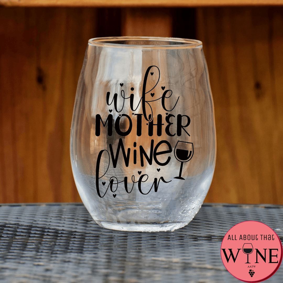 Wife Mother Wine Lover Stemless Glass Matt black