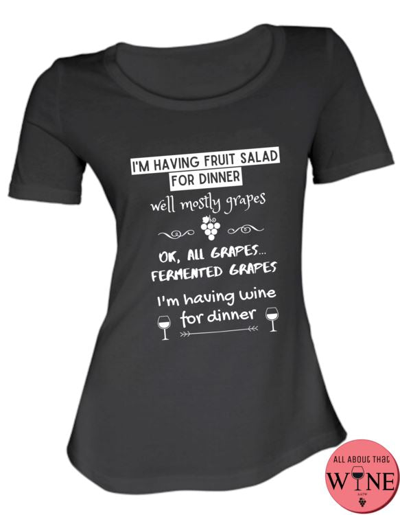 Wine For Dinner - Ladies T-shirt S Black with white
