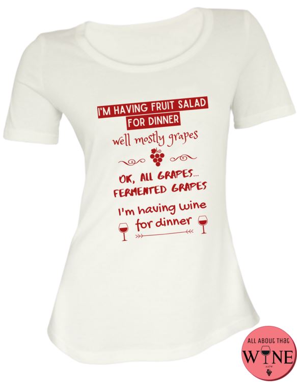 Wine For Dinner - Ladies T-shirt S White with red