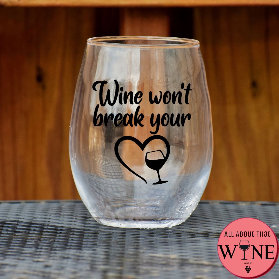 Wine Won't Break Your Heart Stemless Glass Matt black