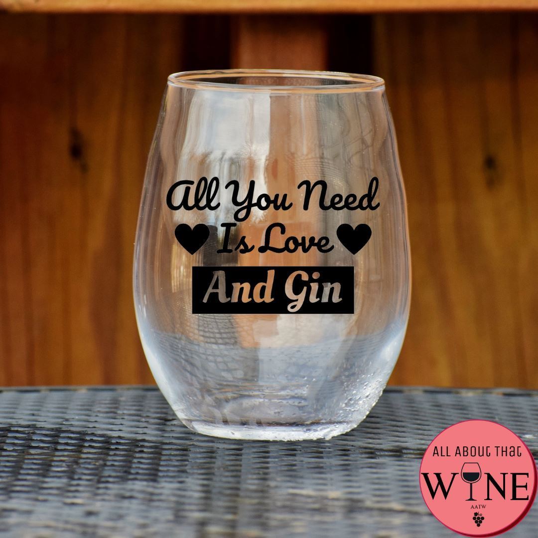 All You Need Is Love And Gin Stemless Glass    Matt Black
