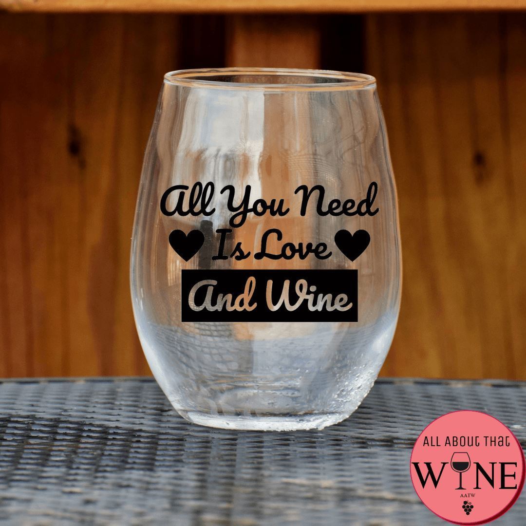 All You Need Is Love And Wine Stemless Glass    Matt black