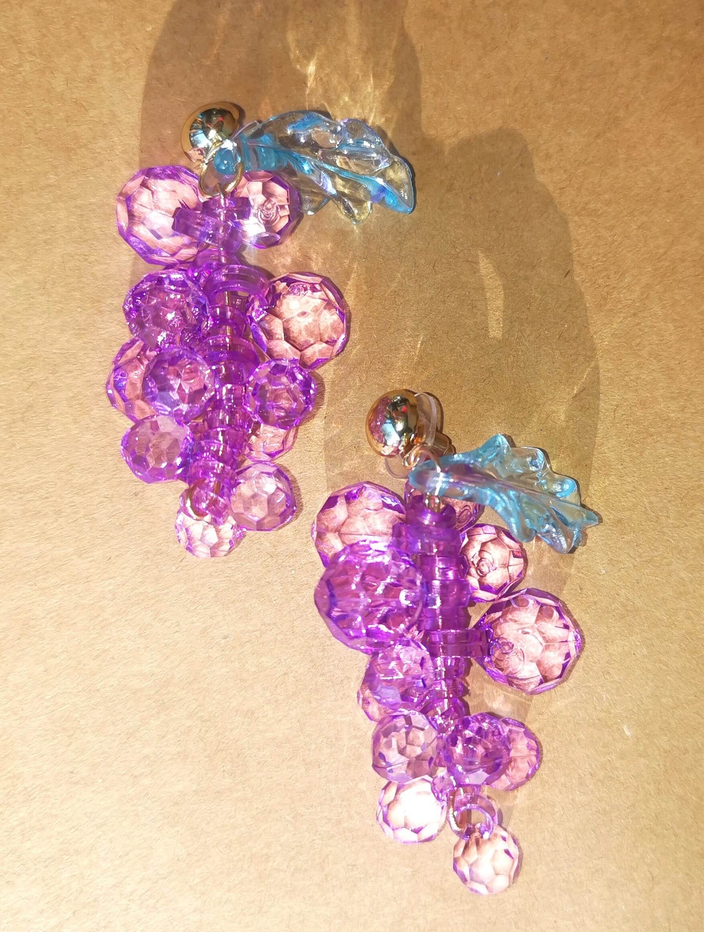 Crystal Bead Tassel Grape Design Earrings 