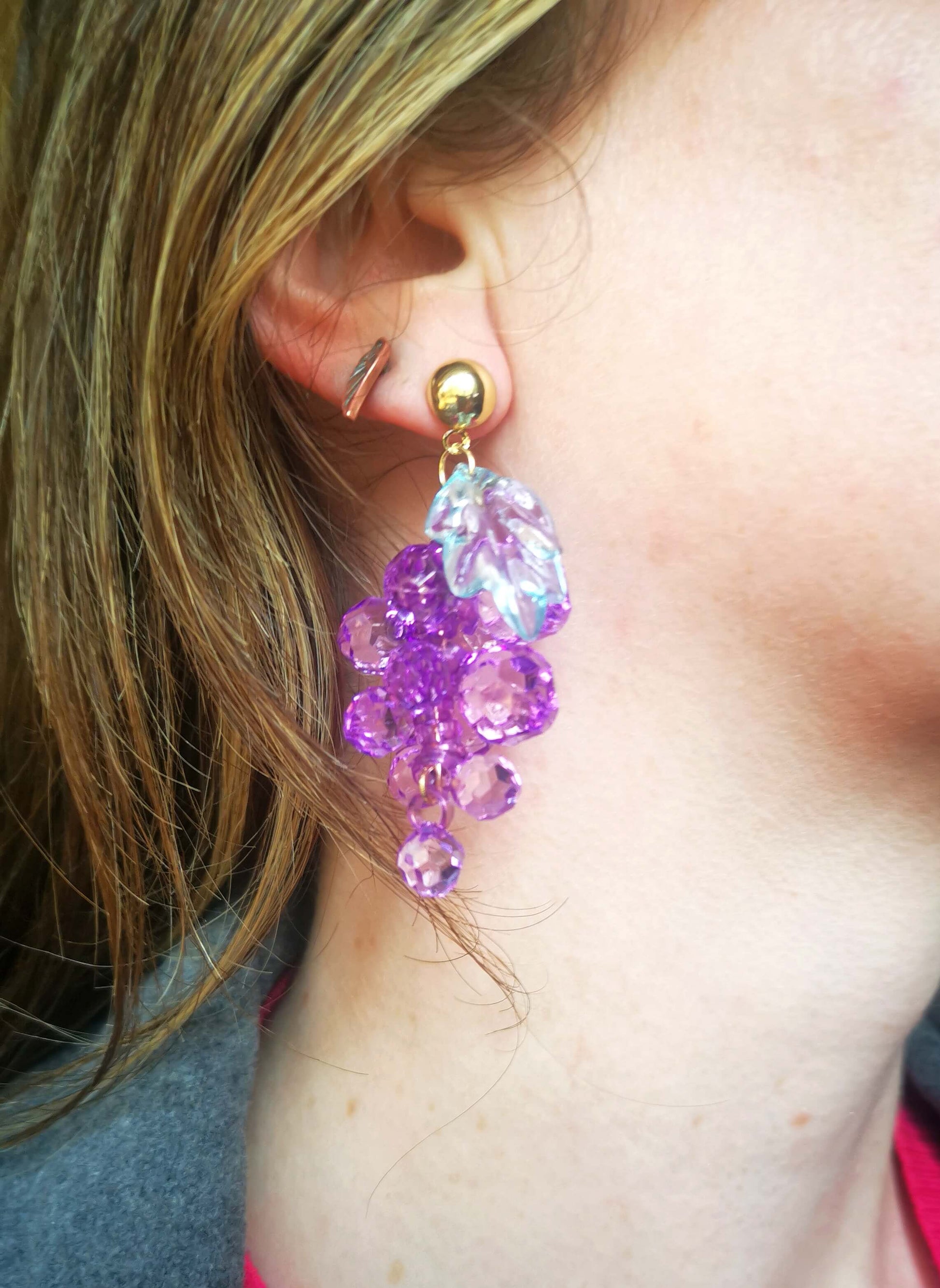 Crystal Bead Tassel Grape Design Earrings 