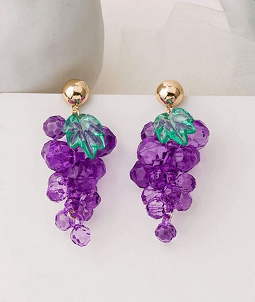 Crystal Bead Tassel Grape Design Earrings 