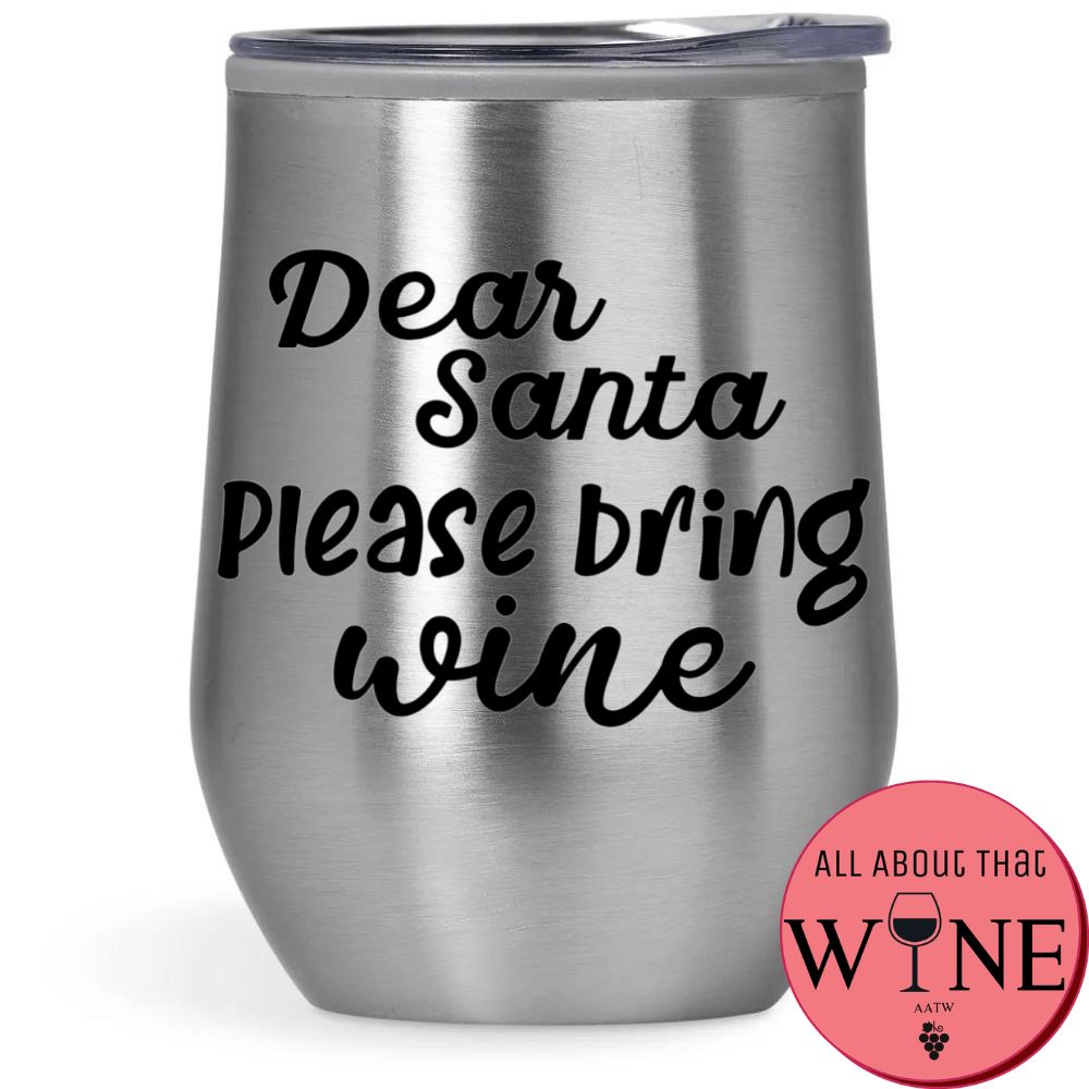 Dear Santa Please Bring Wine Double-Wall Tumbler Silver Tumbler Black