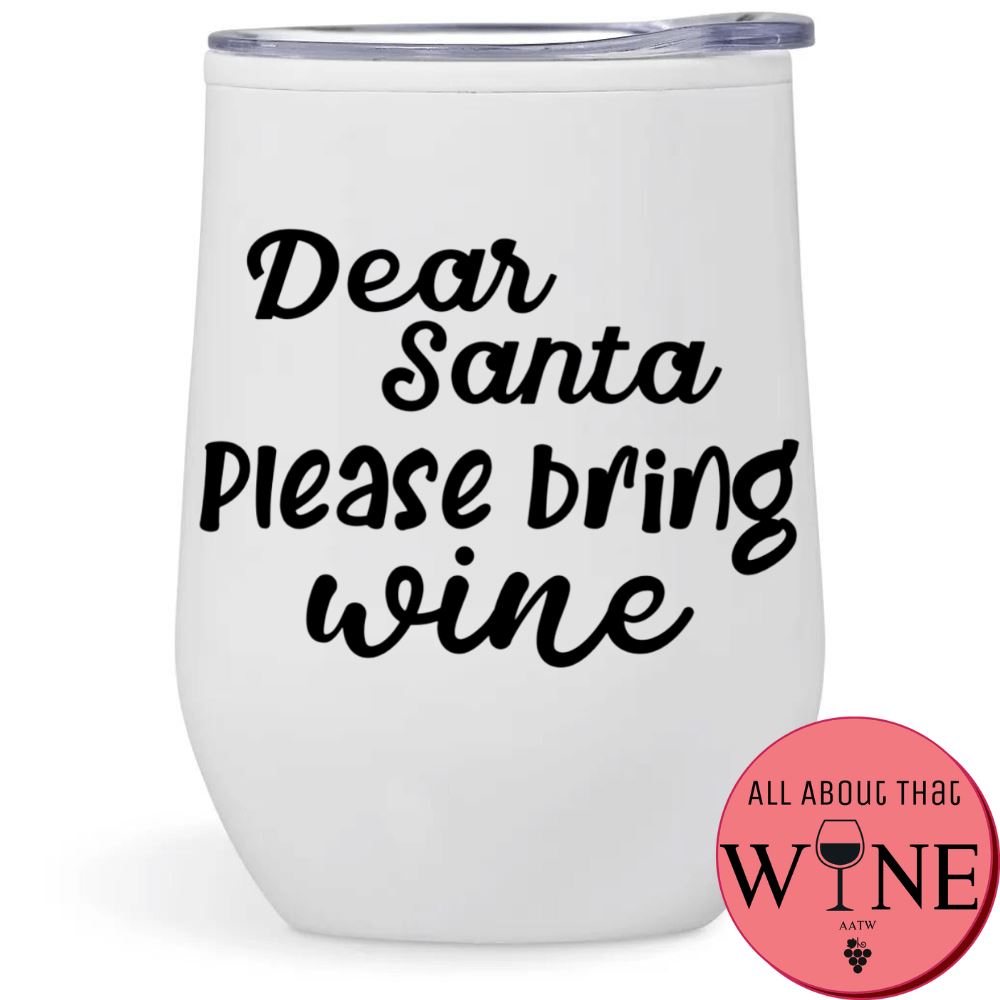 Dear Santa Please Bring Wine Double-Wall Tumbler White Tumbler Black