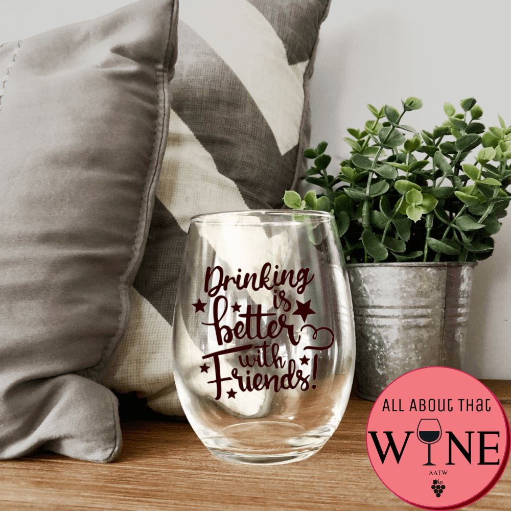 Drinking is better with friends Stemless Glass Black 