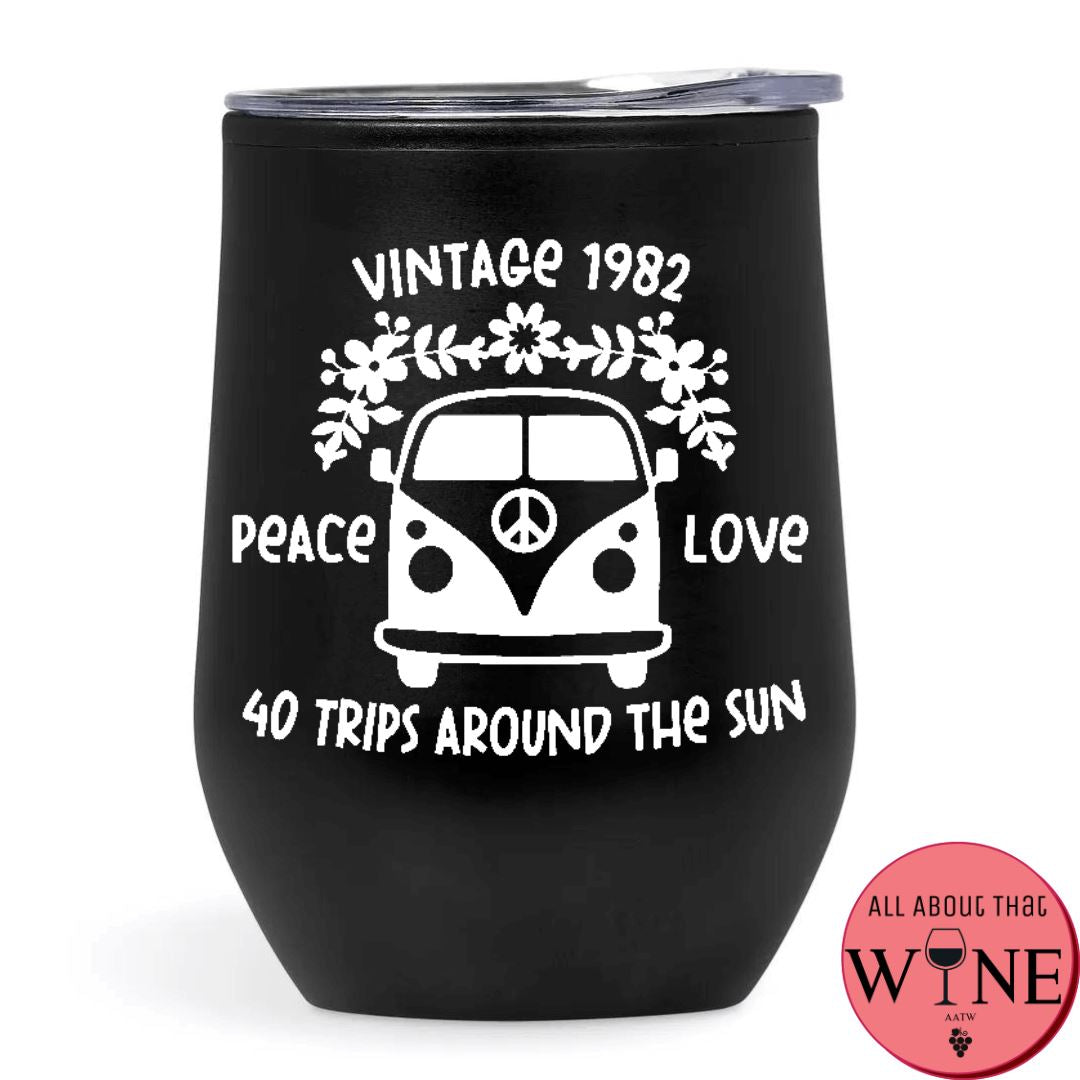 Hippy Vintage Peace Love Double Wall Tumbler Black Tumbler '-Please Select Vinyl Color-
