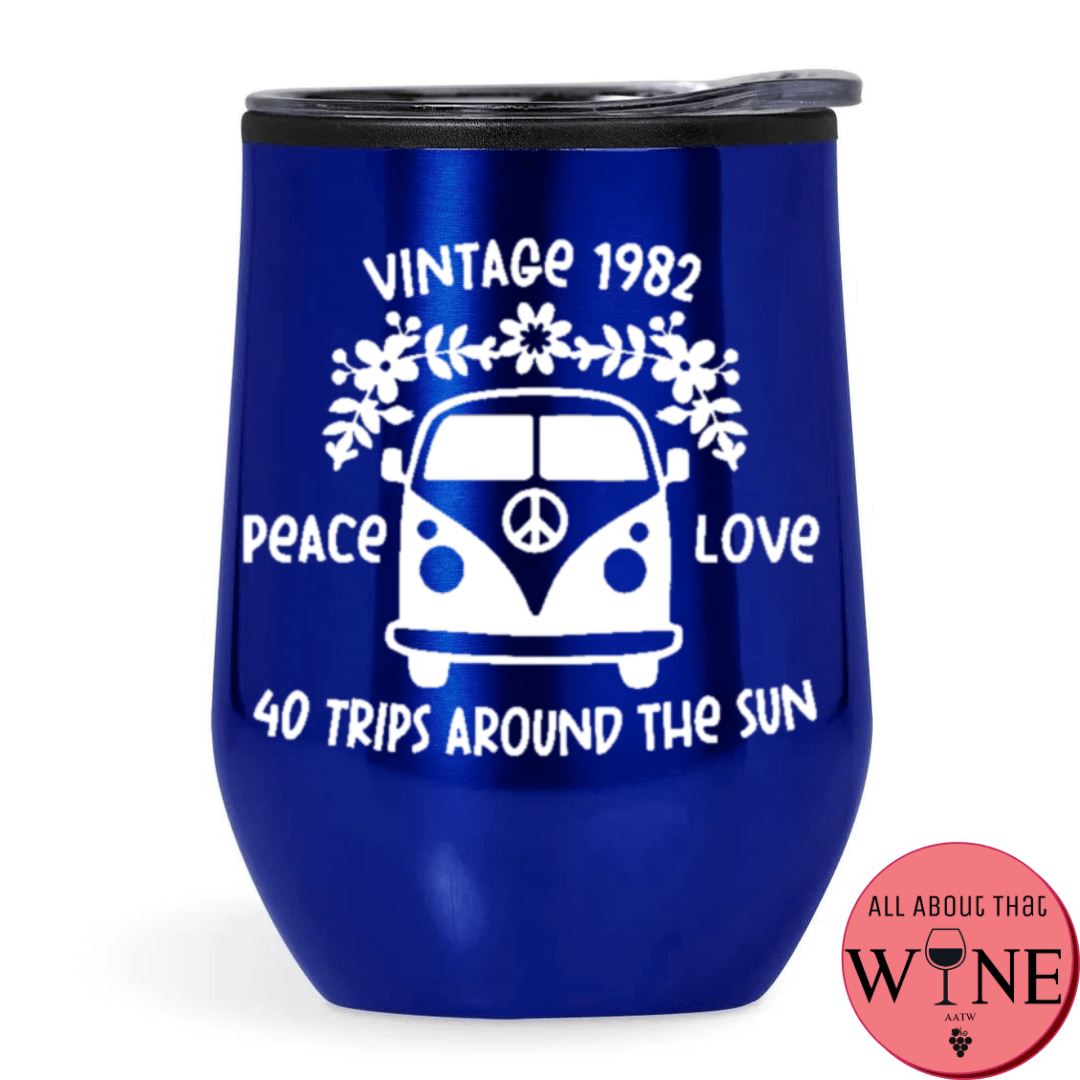 Hippy Vintage Peace Love Double Wall Tumbler Blue Tumbler '-Please Select Vinyl Color-