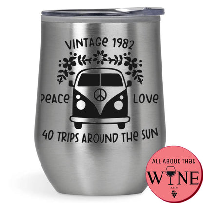 Hippy Vintage Peace Love Double Wall Tumbler Silver Tumbler '-Please Select Vinyl Color-
