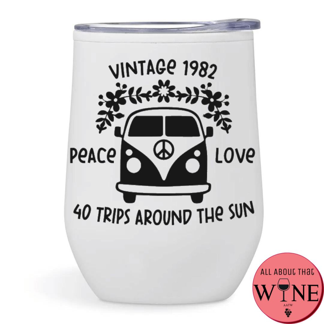 Hippy Vintage Peace Love Double Wall Tumbler White Tumbler '-Please Select Vinyl Color-