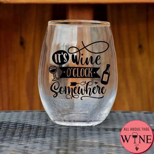 It's Wine O'Clock Somewhere Stemless Glass  Matt black