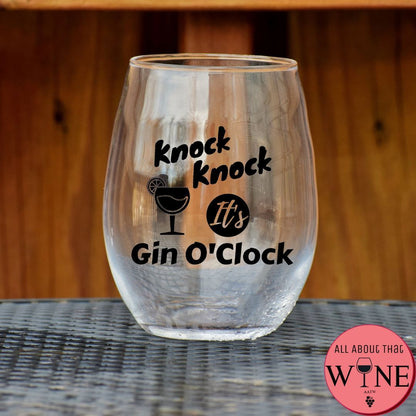 Knock Knock It's Gin O'Clock Stemless Glass    Matt Black