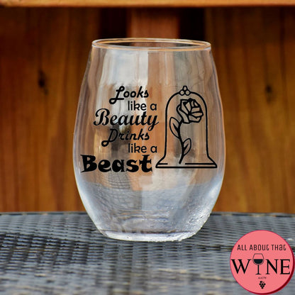Looks Like A Beauty Drinks Like A Beast Stemless Glass Matt black 
