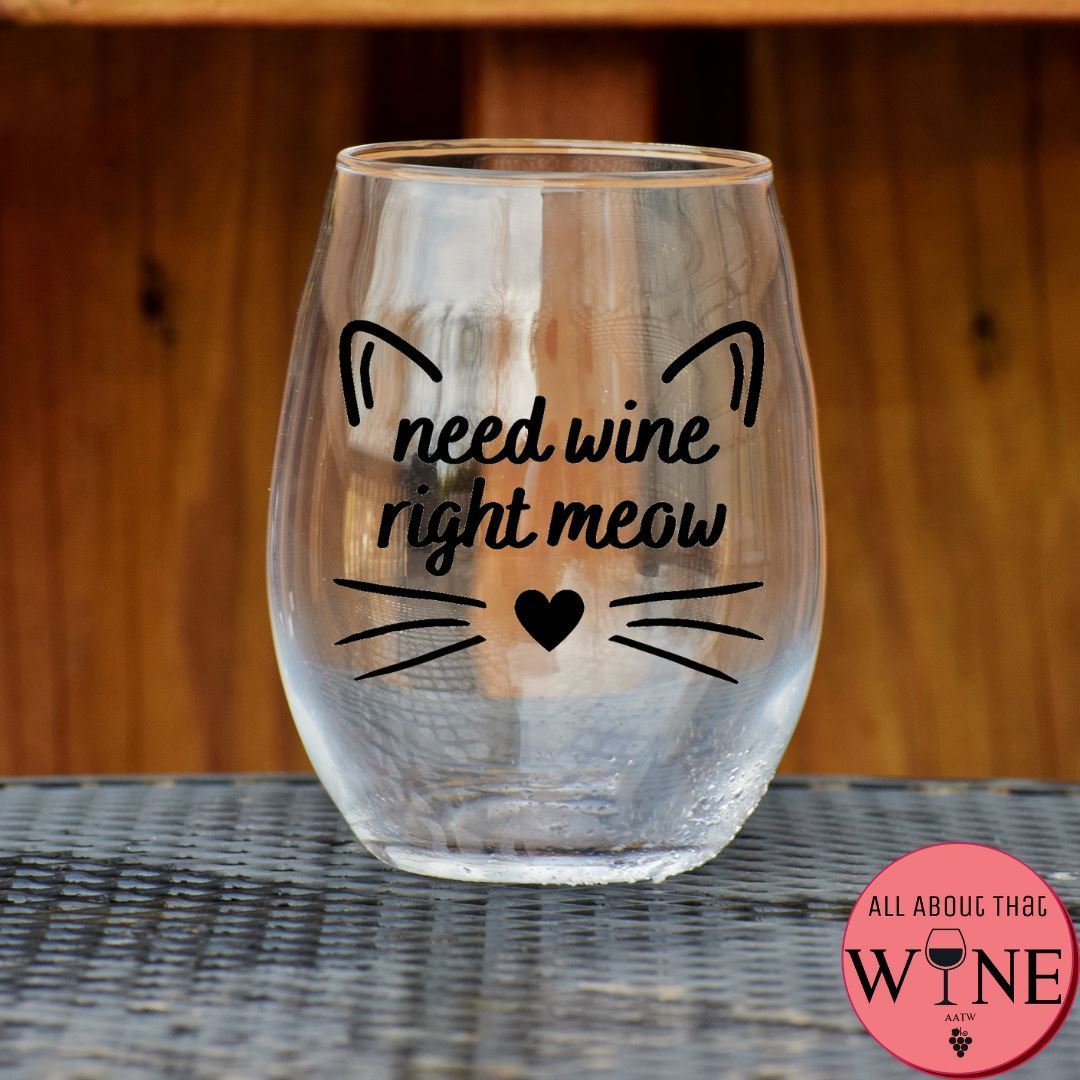 Need Wine Right Meow Stemless Glass    Matt black