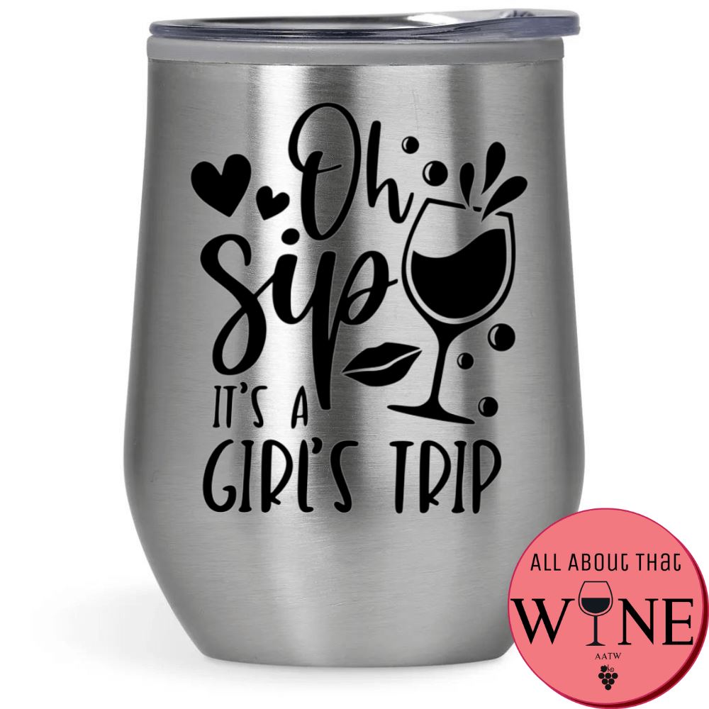 Oh Sip It's A Girl's Trip Double-Wall Tumbler Silver Tumbler Black