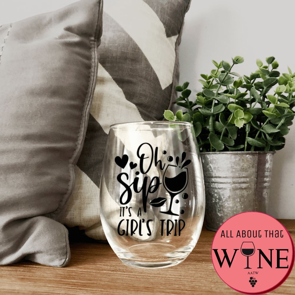 Oh Sip It's A Girl's Trip Stemless Glass Black 