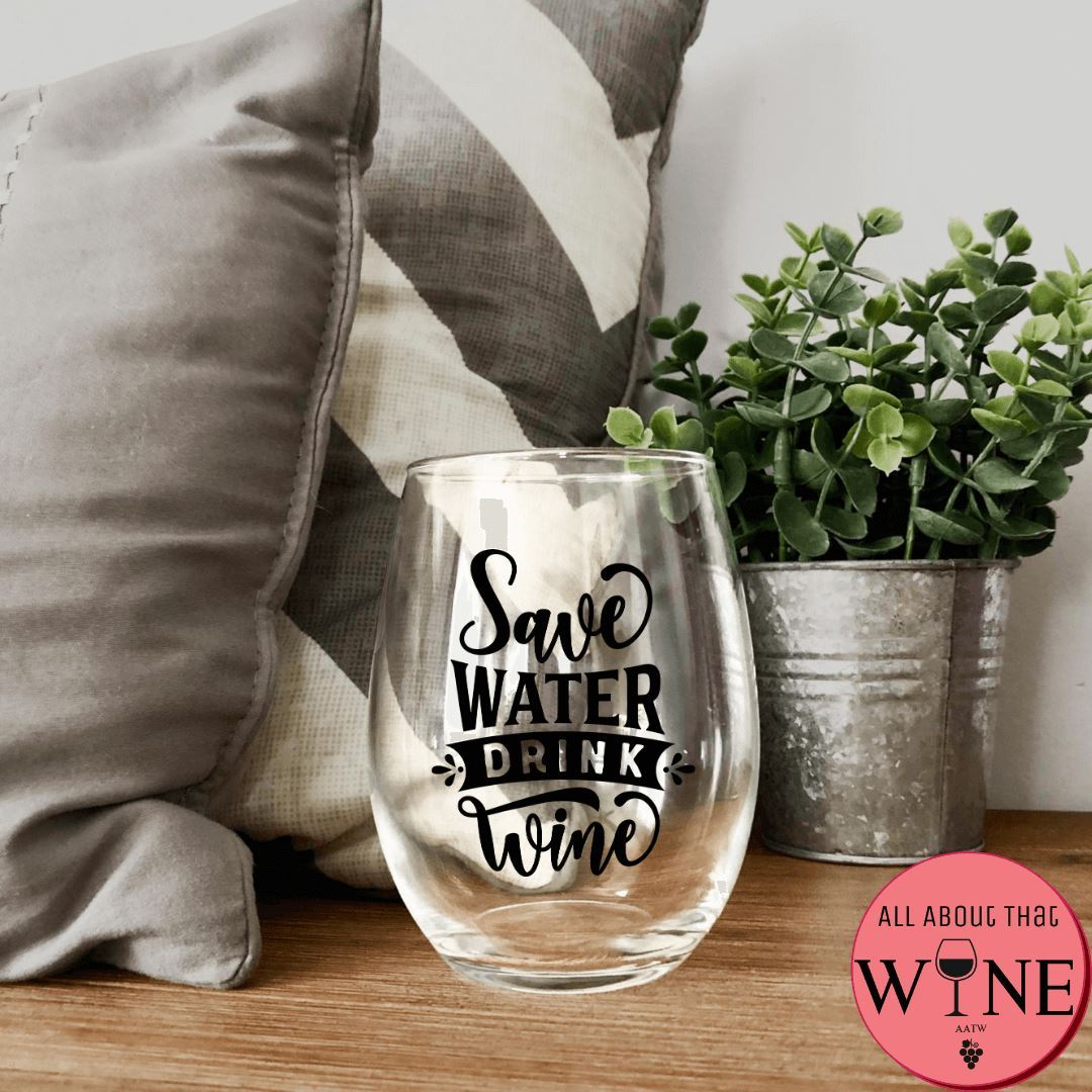 Save Water Drink Wine Stemless Glass Iridescent Rainbow 