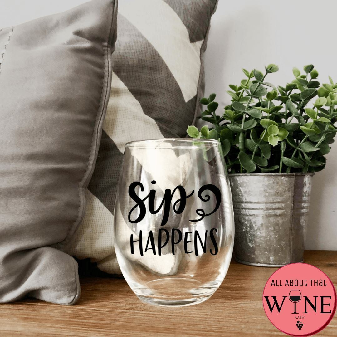 Sip Happens Stemless Glass Iridescent Rainbow 