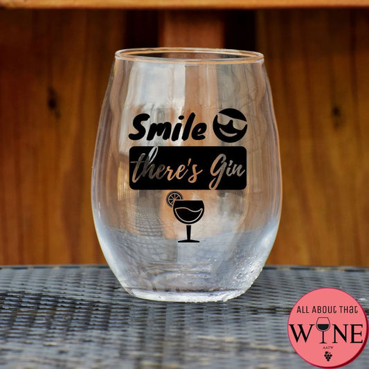 Smile There's Gin Stemless Glass    Matt Black