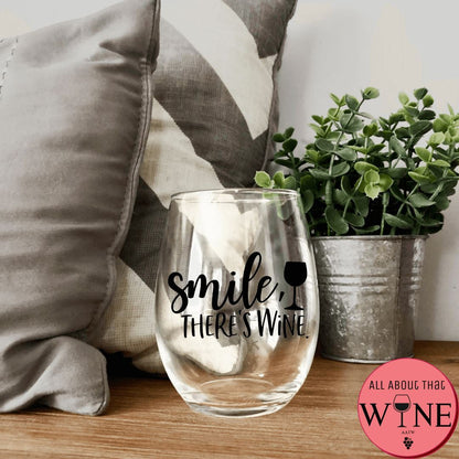 Smile There's Wine Stemless Glass Iridescent Rainbow 