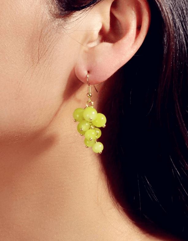 Tassel Bead Grape Earrings - Green 