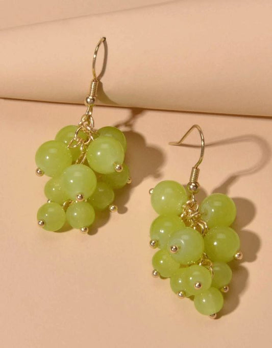 Tassel Bead Grape Earrings - Green 