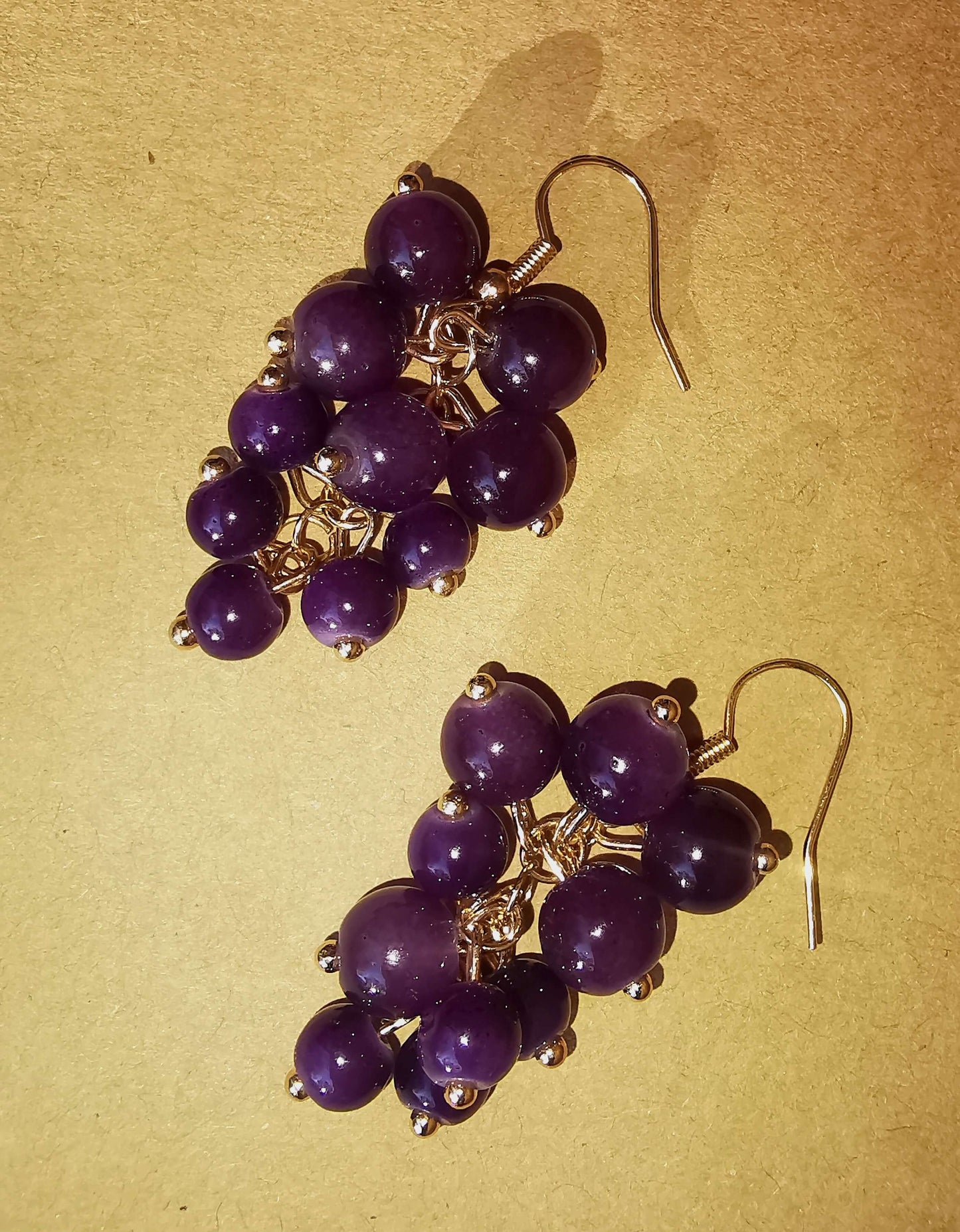 Tassel Bead Grape Earrings - Purple 