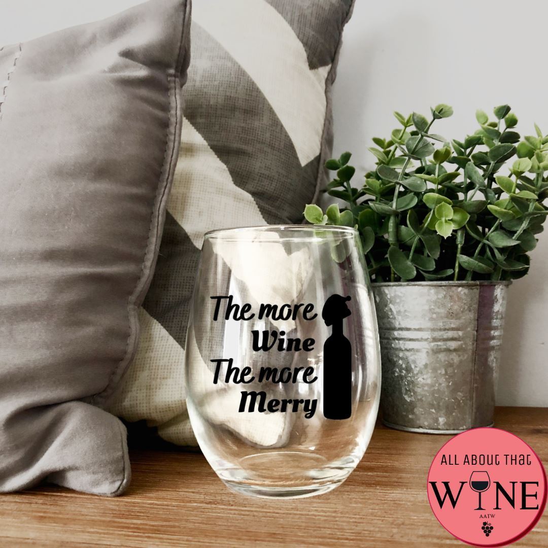 The More Wine The More Merry Stemless Glass Iridescent Rainbow 
