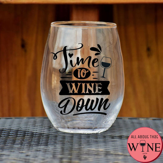Time To Wine Down Stemless Glass    Matt black