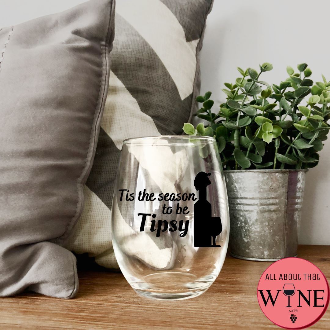 Tis The Season To Be Tipsy Stemless Glass Iridescent Rainbow 