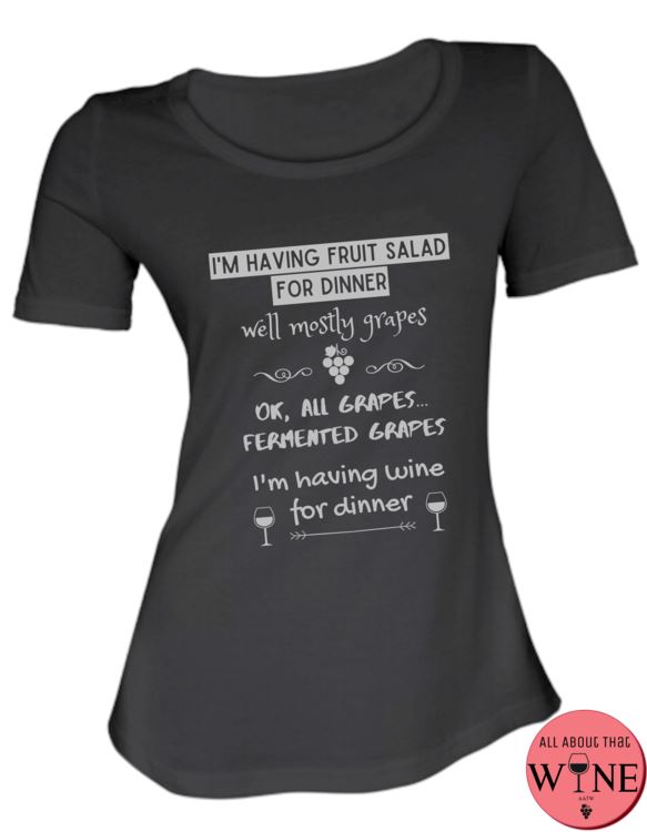 Wine For Dinner - Ladies T-shirt S Black with grey