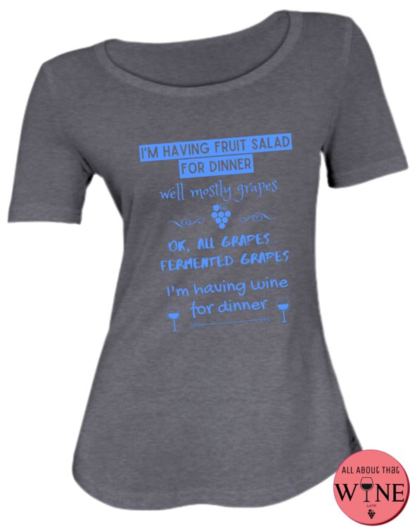 Wine For Dinner - Ladies T-shirt S Charcoal melange with blue