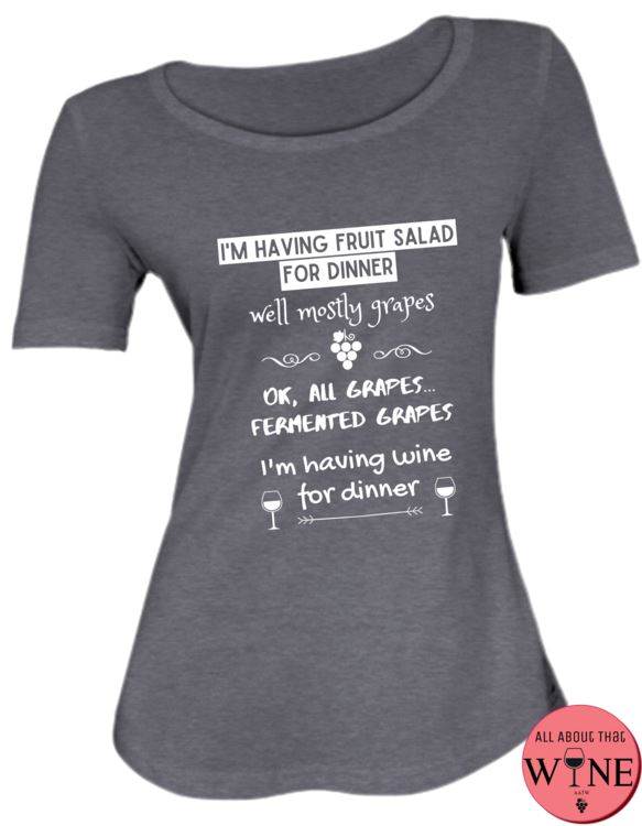 Wine For Dinner - Ladies T-shirt S Charcoal melange with white