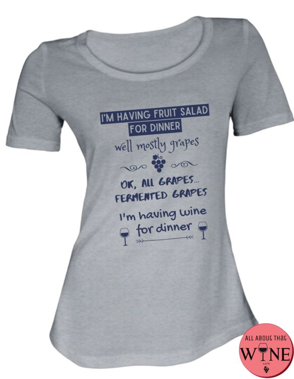 Wine For Dinner - Ladies T-shirt S Grey melange with blue