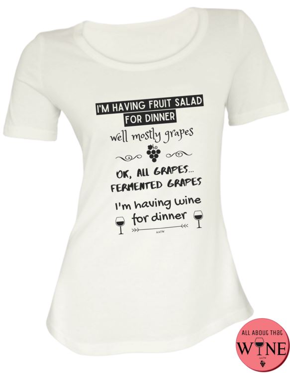 Wine For Dinner - Ladies T-shirt S White with black