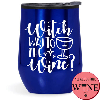 Witch Way To The Wine Double-Wall Tumbler Blue Tumbler White
