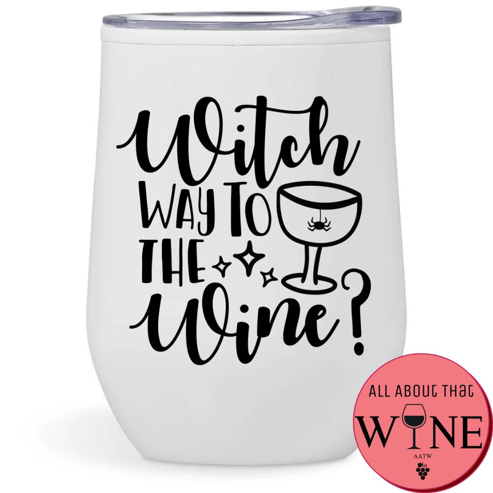 Witch Way To The Wine Double-Wall Tumbler White Tumbler Black