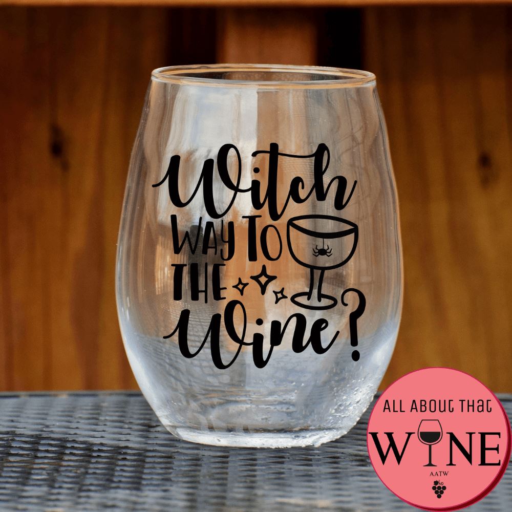 Witch Way To The Wine Stemless Glass Black 
